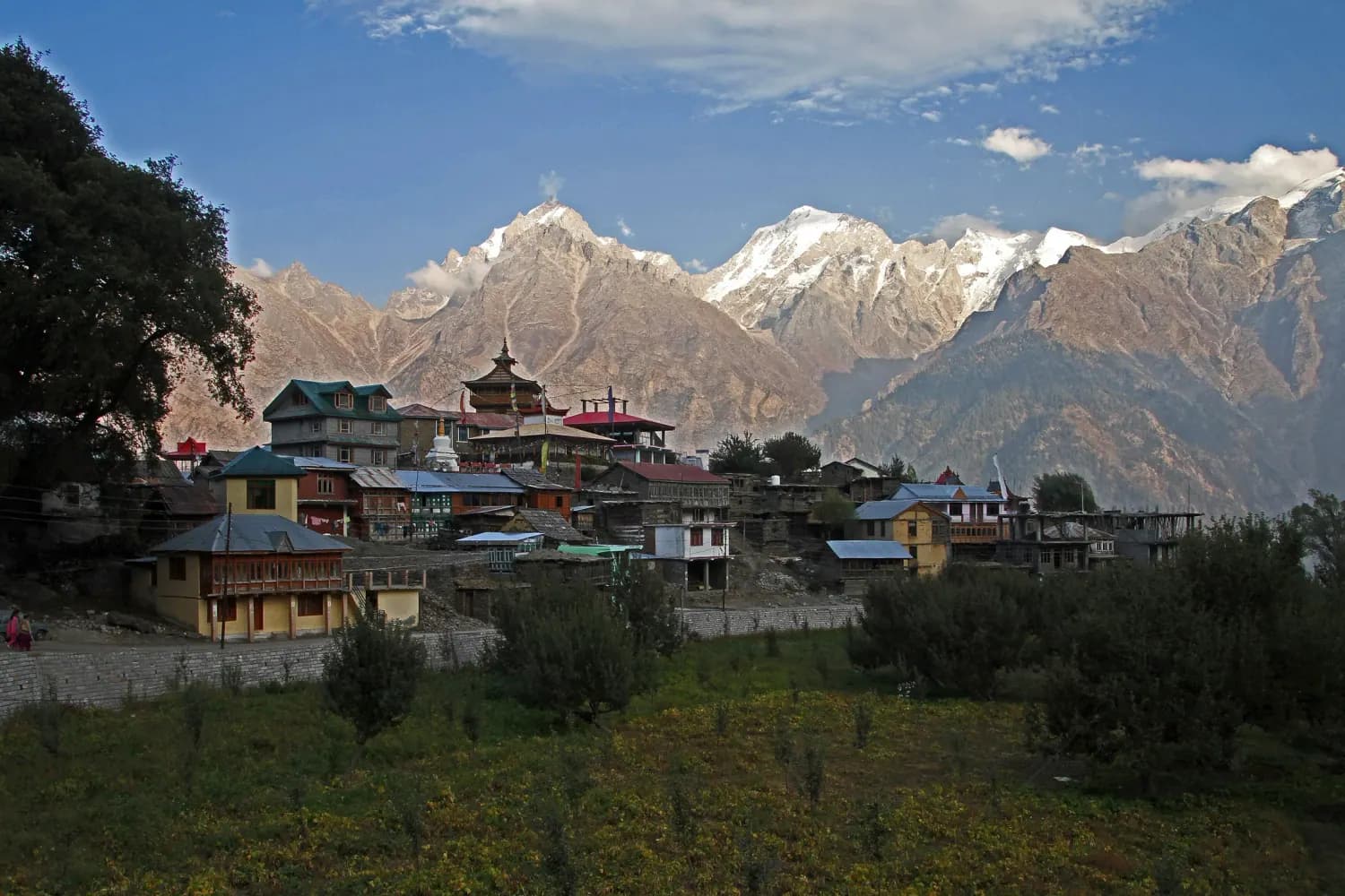The Kinner Kailash range seen across a Kinnauri village at Kalpa